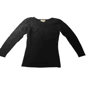 Outlander Floral Embroidered Knit‎ Sweater Womens Size S Black Wool Angora Blend